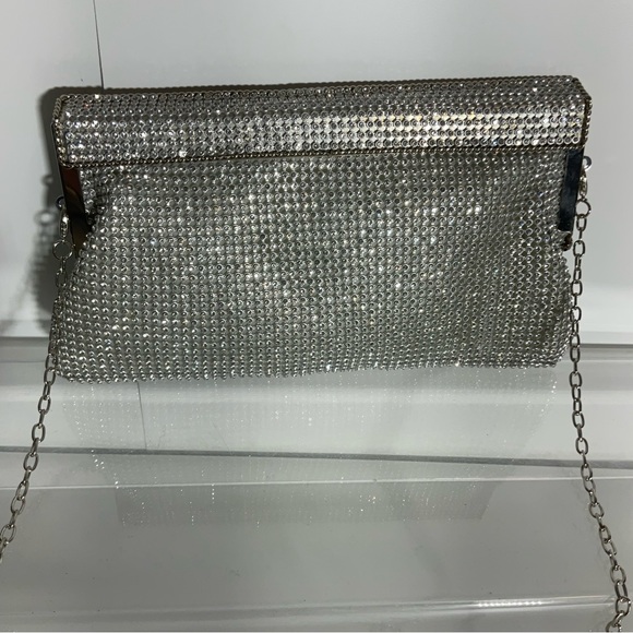 Natasha Shoulder Silver Sparkly Gem Clutch Special Occasion Evening Bag Chain - Picture 9 of 14